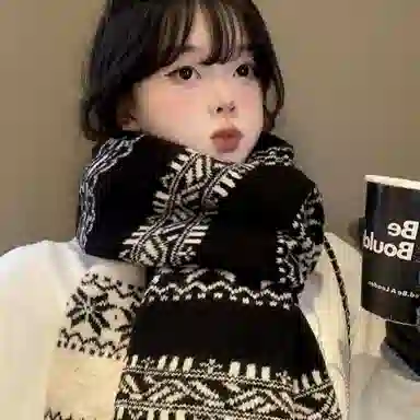 北极绒 费尔岛风复古雪花双面秋冬防寒保暖加厚 绒线围巾 男女同款情侣款