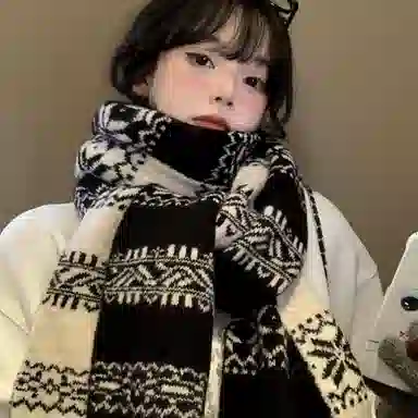 北极绒 费尔岛风复古雪花双面秋冬防寒保暖加厚 绒线围巾 男女同款情侣款