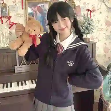 东鲸岁时记 海军领宽松拉链字母刺绣卫衣 男女同款 藏青色