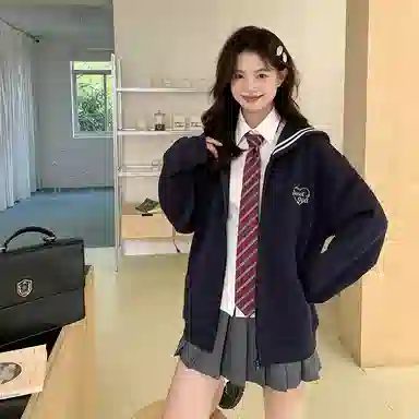 东鲸岁时记 海军领宽松拉链字母刺绣卫衣 男女同款 藏青色