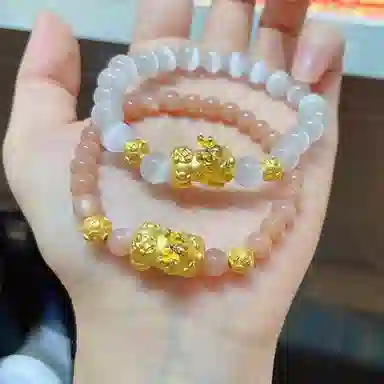 贝戈丽丝 国潮复古貔貅宝宝 可爱百搭财源滚滚铜钱转运珠 转运简约款#好运 足金 一口价 黄金手串 男女同款情侣款