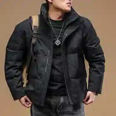 季言 加厚立领纯色羽绒服 男款 黑色