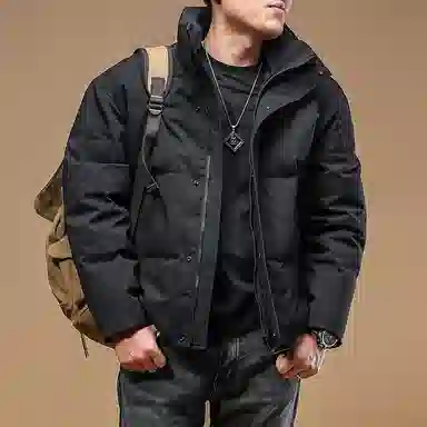 季言 加厚立领纯色羽绒服 男款 黑色