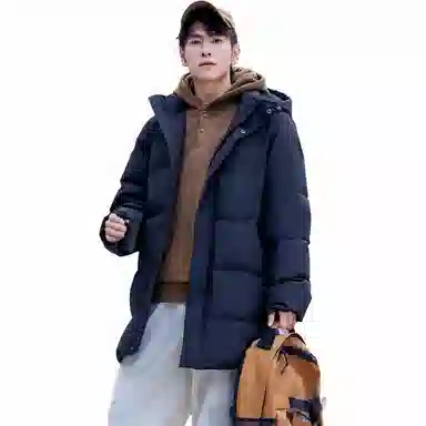 佐丹奴 连帽中长款纯色羽绒服 男款