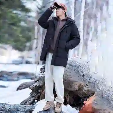佐丹奴 连帽中长款纯色羽绒服 男款