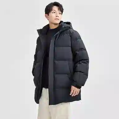 佐丹奴 连帽中长款纯色羽绒服 男款