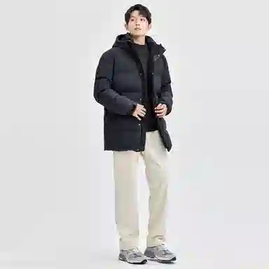 佐丹奴 连帽中长款纯色羽绒服 男款