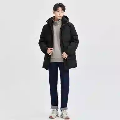 佐丹奴 连帽中长款纯色羽绒服 男款