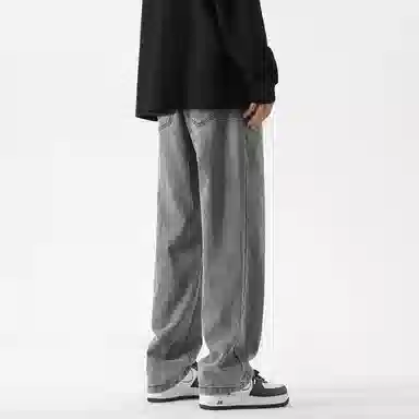 复古简约基础款做旧水洗宽松垂感直筒显瘦百搭牛仔裤 男女同款 中蓝色