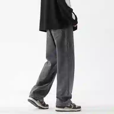 复古简约基础款做旧水洗宽松垂感直筒显瘦百搭牛仔裤 男女同款 中蓝色