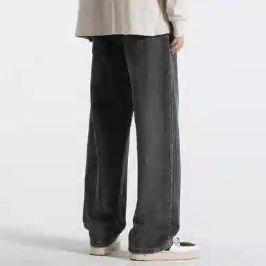 复古简约基础款做旧水洗宽松垂感直筒显瘦百搭牛仔裤 男女同款 中蓝色