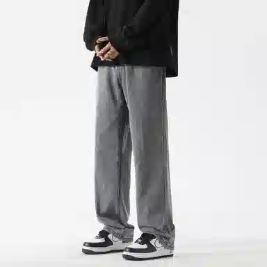 复古简约基础款做旧水洗宽松垂感直筒显瘦百搭牛仔裤 男女同款 中蓝色