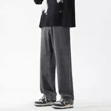 复古简约基础款做旧水洗宽松垂感直筒显瘦百搭牛仔裤 男女同款 中蓝色