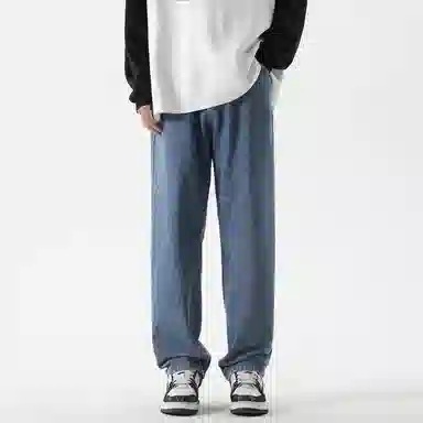 复古简约基础款做旧水洗宽松垂感直筒显瘦百搭牛仔裤 男女同款 中蓝色