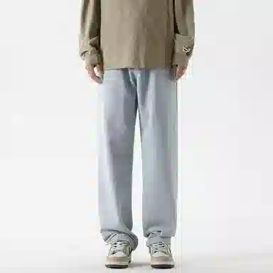 复古简约基础款做旧水洗宽松垂感直筒显瘦百搭牛仔裤 男女同款 中蓝色