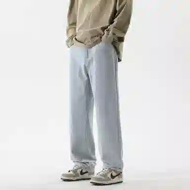 复古简约基础款做旧水洗宽松垂感直筒显瘦百搭牛仔裤 男女同款 中蓝色