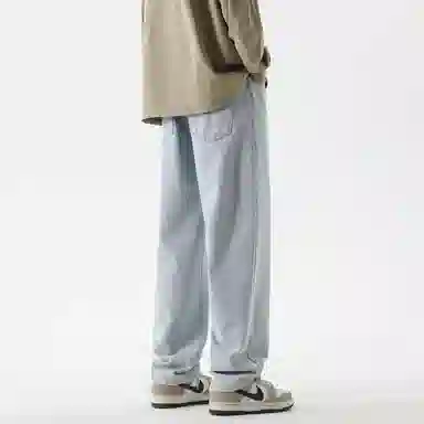 复古简约基础款做旧水洗宽松垂感直筒显瘦百搭牛仔裤 男女同款 中蓝色