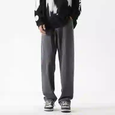 复古简约基础款做旧水洗宽松垂感直筒显瘦百搭牛仔裤 男女同款 中蓝色