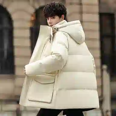 鸭鸭 短款纯色连帽拉链长袖羽绒服 男款