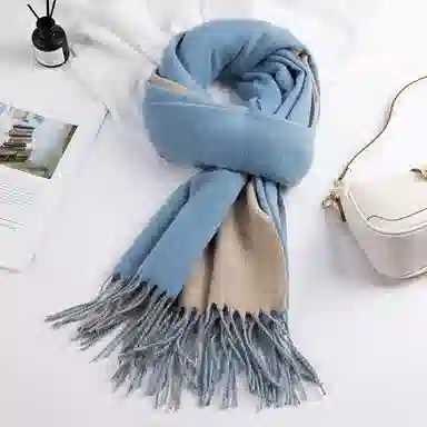 上海故事 秋冬日系奶油风气质保暖双面纯色外搭防寒时尚本命年 聚酯纤维 绒线围巾 女款