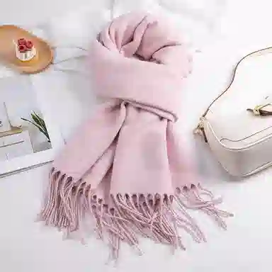 上海故事 秋冬日系奶油风气质保暖双面纯色外搭防寒时尚本命年 聚酯纤维 绒线围巾 女款