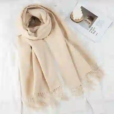 上海故事 秋冬日系奶油风气质保暖双面纯色外搭防寒时尚本命年 聚酯纤维 绒线围巾 女款