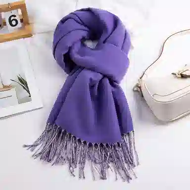 上海故事 秋冬日系奶油风气质保暖双面纯色外搭防寒时尚本命年 聚酯纤维 绒线围巾 女款