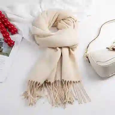 上海故事 秋冬日系奶油风气质保暖双面纯色外搭防寒时尚本命年 聚酯纤维 绒线围巾 女款