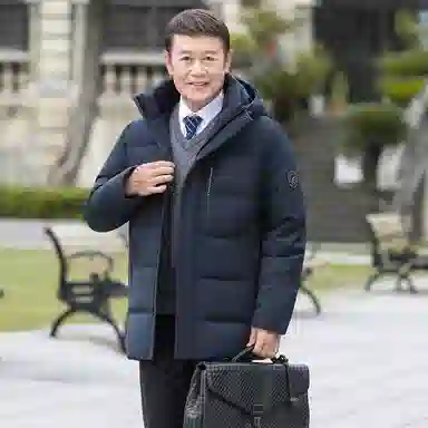 鸭鸭 中长款纯色连帽拉链长袖羽绒服 男款