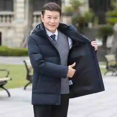 鸭鸭 中长款纯色连帽拉链长袖羽绒服 男款