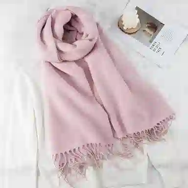 上海故事 秋冬日系奶油风气质保暖双面纯色外搭防寒时尚本命年 聚酯纤维 绒线围巾 女款