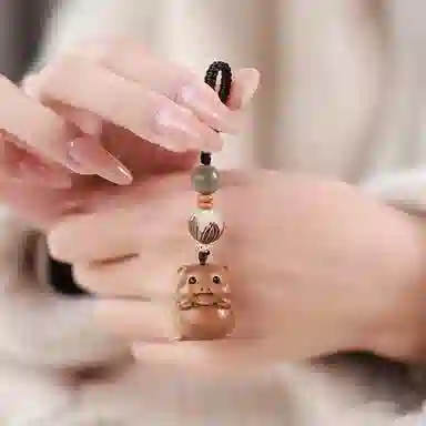 木盛缘 木饰包挂钥匙扣生肖猪萌萌猪 绿檀 把件 男女同款情侣款