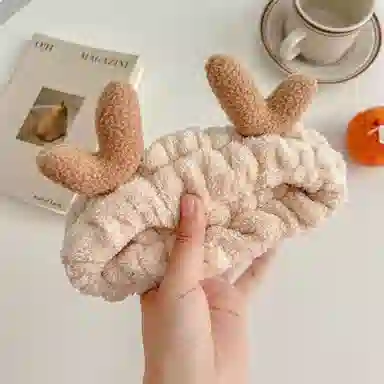 零界 呦呦小鹿高弹毛绒鹿角呆萌可爱日常化妆洗脸敷面膜头饰 涤纶 发带 男女同款情侣款