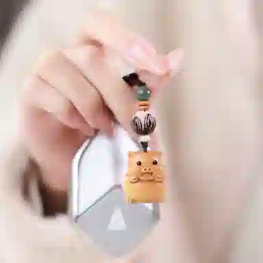 木盛缘 木饰包挂钥匙扣生肖猪萌萌猪 绿檀 把件 男女同款情侣款
