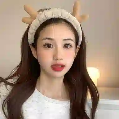 零界 呦呦小鹿高弹毛绒鹿角呆萌可爱日常化妆洗脸敷面膜头饰 涤纶 发带 男女同款情侣款