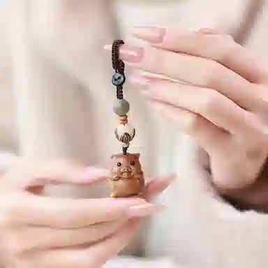 木盛缘 木饰包挂钥匙扣生肖猪萌萌猪 绿檀 把件 男女同款情侣款