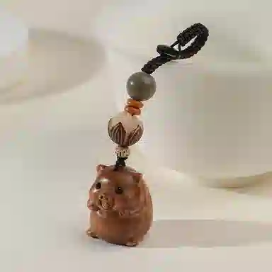 木盛缘 木饰包挂钥匙扣生肖猪萌萌猪 绿檀 把件 男女同款情侣款