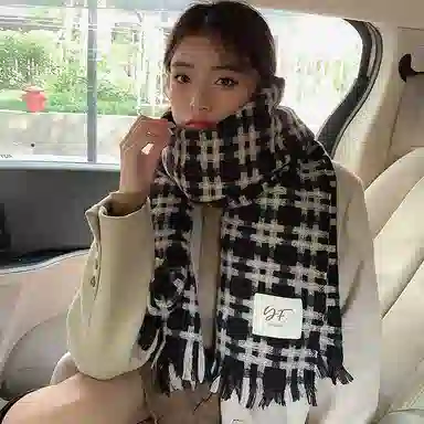优幽兰 经典款格子针织加厚防风防寒保暖护脖子高级感韩系 绒线围巾 男女同款情侣款