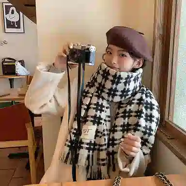 优幽兰 经典款格子针织加厚防风防寒保暖护脖子高级感韩系 绒线围巾 男女同款情侣款