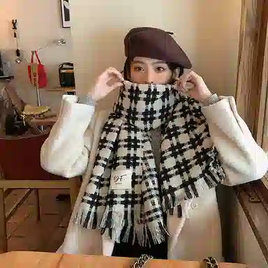 优幽兰 经典款格子针织加厚防风防寒保暖护脖子高级感韩系 绒线围巾 男女同款情侣款