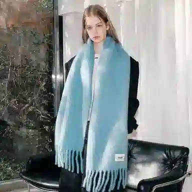 北极绒 秋冬季大版显白软糯简约亲肤两用 羊毛 绒线围巾 男女同款情侣款 冰岛蓝