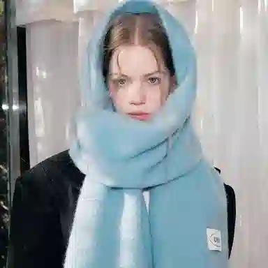 北极绒 秋冬季大版显白软糯简约亲肤两用 羊毛 绒线围巾 男女同款情侣款 冰岛蓝