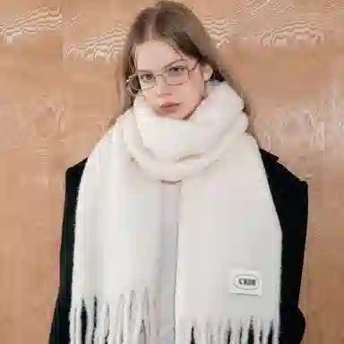 北极绒 秋冬季大版显白软糯简约亲肤两用 羊毛 绒线围巾 男女同款情侣款 冰岛蓝