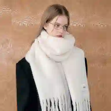 北极绒 秋冬季大版显白软糯简约亲肤两用 羊毛 绒线围巾 男女同款情侣款 冰岛蓝