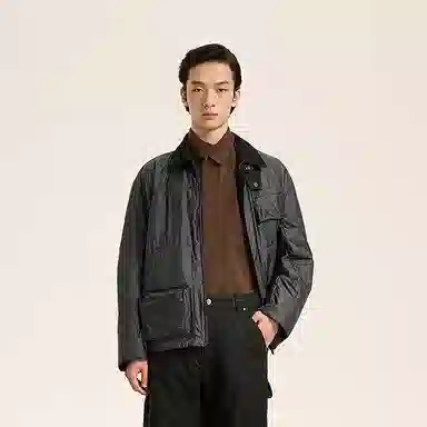 速写 大口袋工装休闲宽松复古翻领短款棉服 男款 本黑