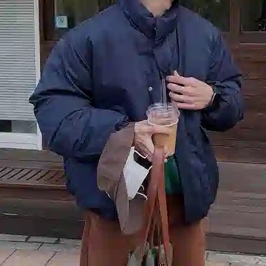 我是大卫 日系简约纯色立领保暖加厚休闲棉服 男女同款