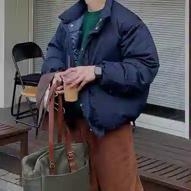 我是大卫 日系简约纯色立领保暖加厚休闲棉服 男女同款