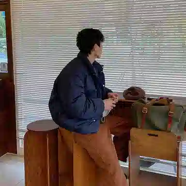 我是大卫 日系简约纯色立领保暖加厚休闲棉服 男女同款