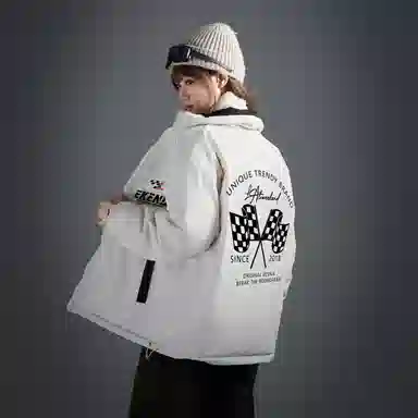 LA'T.WEEKEND Extreme Cold Outdoor 85 White Duck Down Reversible Racing Logo Jacket