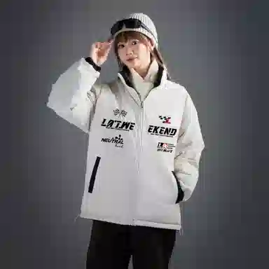 LA'T.WEEKEND Extreme Cold Outdoor 85 White Duck Down Reversible Racing Logo Jacket